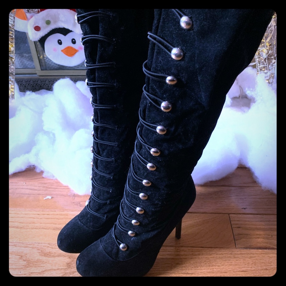 Suede below the knee high heel boots